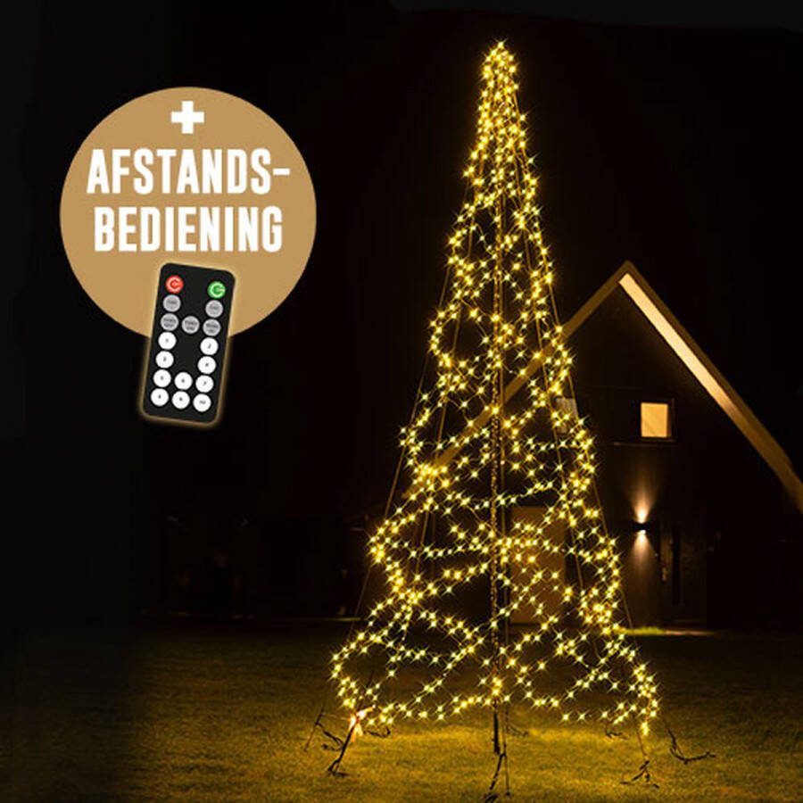 Lumedi Ledtree 640 Vlaggenmast kerstboom verlichting warm wit met afstandsbediening voor buiten incl. mast 400cm