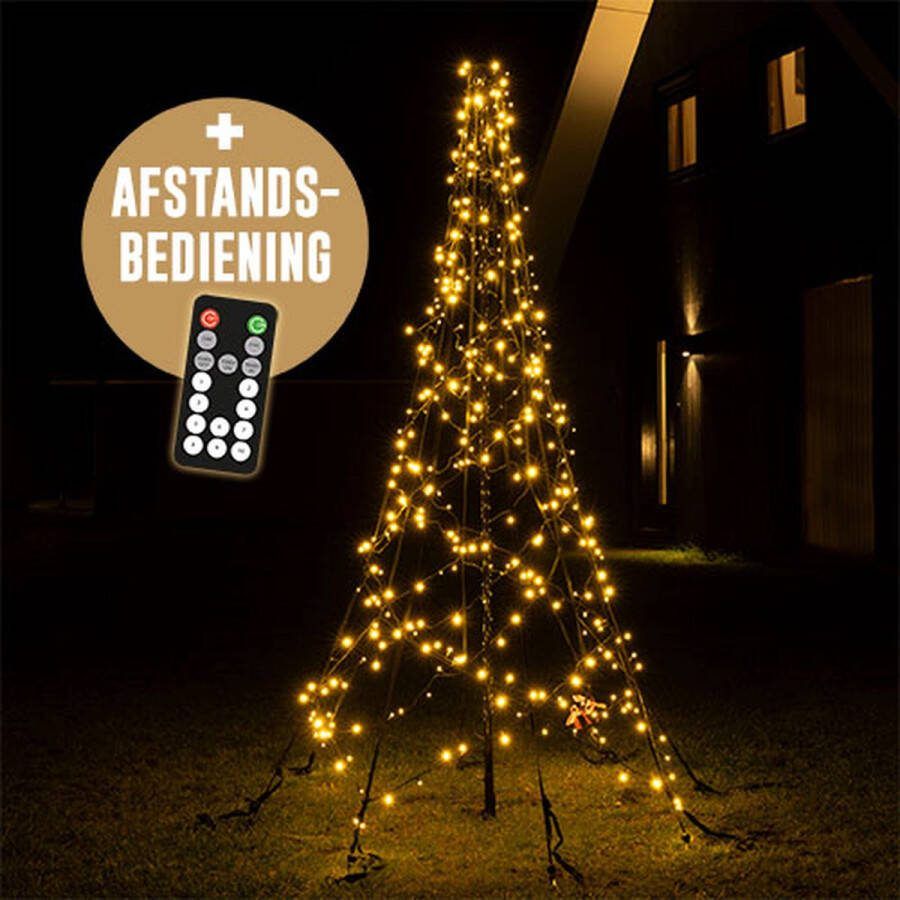 Lumedi Lumi Ledtree 320 Vlaggenmast kerstboom verlichting warm wit met afstandsbediening voor buiten op accu incl. mast 200cm