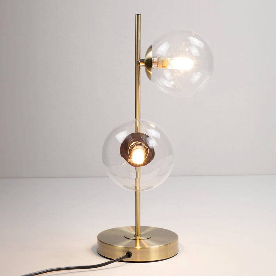LumenXL 2-lichts tafellamp Ethan brons met transparant glas