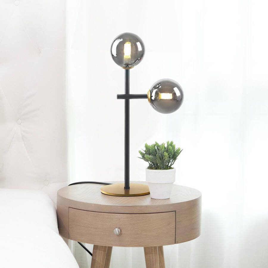 LumenXL Tafellamp Chase 2-lichts smoke glas met spiegeleffect