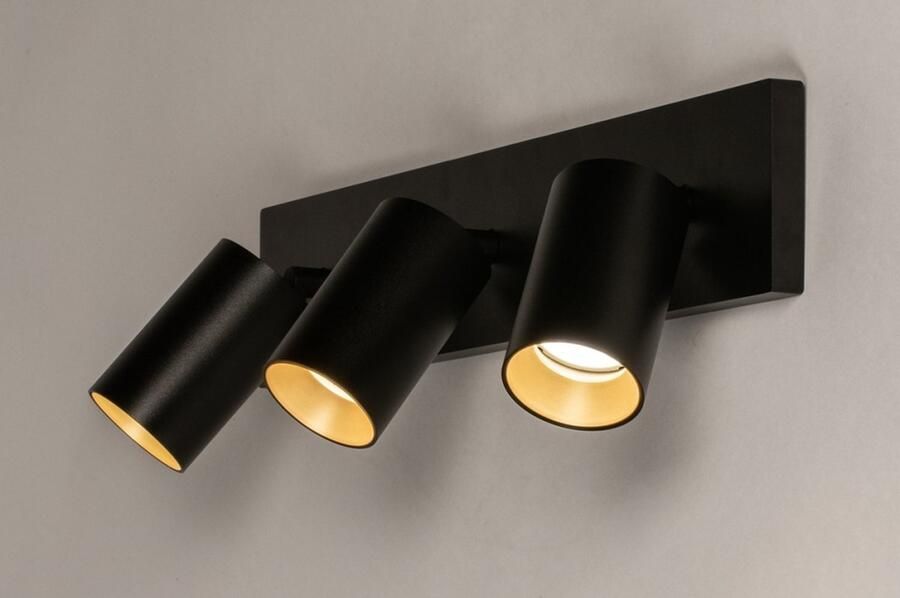 Lumidora Opbouwspot 74324 3 Lichts GU10 Zwart Goud Metaal Badkamerlamp IP21