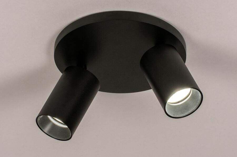 Lumidora Opbouwspot 74343 2 Lichts GU10 Zwart Metaal Badkamerlamp IP21 ⌀ 20 cm