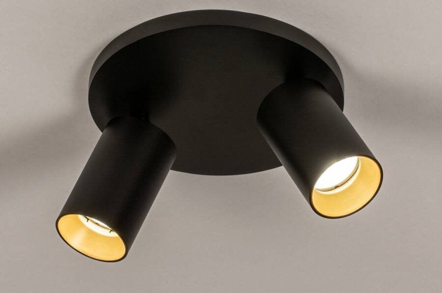 Lumidora Opbouwspot 74344 2 Lichts GU10 Zwart Goud Metaal Badkamerlamp IP21 ⌀ 20 cm