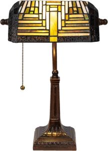 Lumilamp Bureaulamp Bankierslamp Tiffany 26*26*42 cm E27 Creme Glas in lood Tafellamp