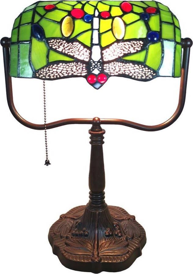 Lumilamp Tiffany Tafellamp 25*25*42 cm E27 max 1*60W Meerkleurig Polyresin Glas Libelle Tiffany Bureaulamp Tiffany Lampen Glas in Lood Tiffany BureaulampTiffany LampenGlas in Lood