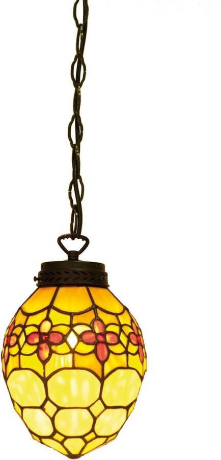 Clayre & Eef LumiLamp Hanglamp Tiffany Ei Ø 24*155 cm E14 max 1*40W Geel Ijzer glas Ovaal Hanglamp Eettafel Hanglampen Eetkamer Glas in Lood Hanglamp EettafelHanglampen EetkamerGlas in Lood