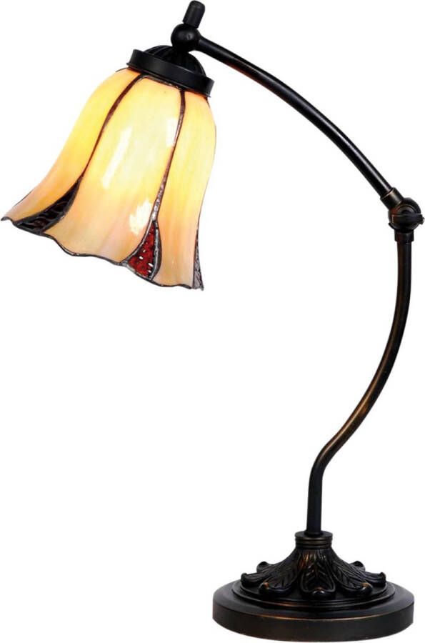 Lumilamp Tiffany Tafellamp Ø 15*46 cm E14 max 1*25W Beige Bruin Glas in lood Tiffany Bureaulamp Tiffany Lampen