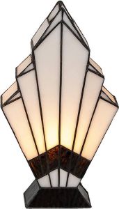 Clayre & Eef LumiLamp Tiffany Tafellamp 30 cm E27 max 1*40W Wit Glas Tiffany Bureaulamp Tiffany Lampen Tiffany BureaulampTiffany Lampen