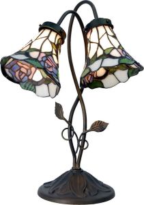 Lumilamp Tiffany Tafellamp 34*28*47 cm Wit Bruin Glas Bloemen Tiffany Bureaulamp Tiffany Lampen Glas in Lood