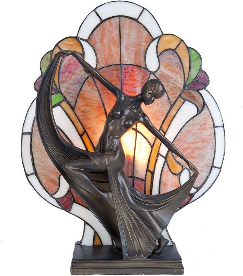 Lumilamp Tiffany Tafellamp 5LL-5783 35*15*44 cm E14 max 1*40W Bruin Glas in lood Tiffany LampenNachtlampje