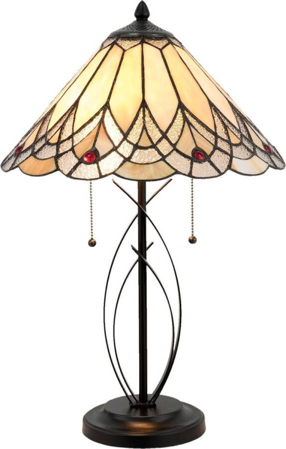 Lumilamp Tiffany Tafellamp Ø 40*60 cm E27 max 2*60W Geel Bruin Glas in lood Art Deco Driehoek Tiffany Bureaulamp Tiffany Lampen Tiffany BureaulampTiffany Lampen