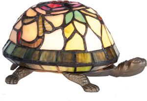 Clayre & Eef Lumilamp Tiffany Tafellamp 15x22x13 Cm Bruin Rood Glas Schildpad Tiffany Lampen Nachtlampje Glas In Lood Bruin Tiffany