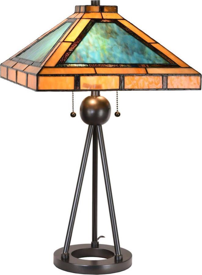 Lumilamp Tiffany Tafellamp 61*61*73 cm E27 max 2*60W Groen Bruin Beige Metaal Glas Tiffany Bureaulamp Tiffany Lampen