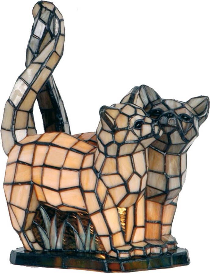 Clayre & Eef Beige Tafellamp Tiffany katten 27*18*35 cm E14 max 1*40W 5LL-1187