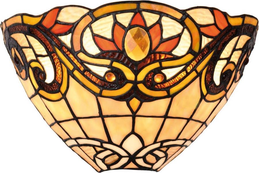 Clayre & Eef wandlamp tiffany compleet 30x15x20 cm 1x e14 max 40w. oranje rood geel ijzer glas