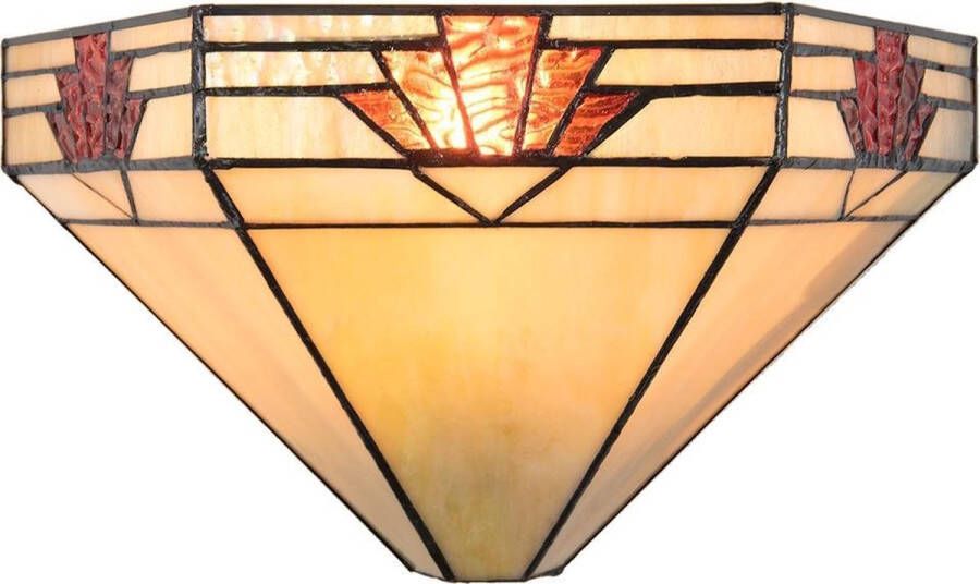 Lumilamp Wandlamp Tiffany 31*15*17 cm E14 max 1*40W Beige Rood Kunststof Glas Art Deco Driehoek Muurlamp Sfeerlamp Glas in Lood MuurlampSfeerlampGlas in Lood