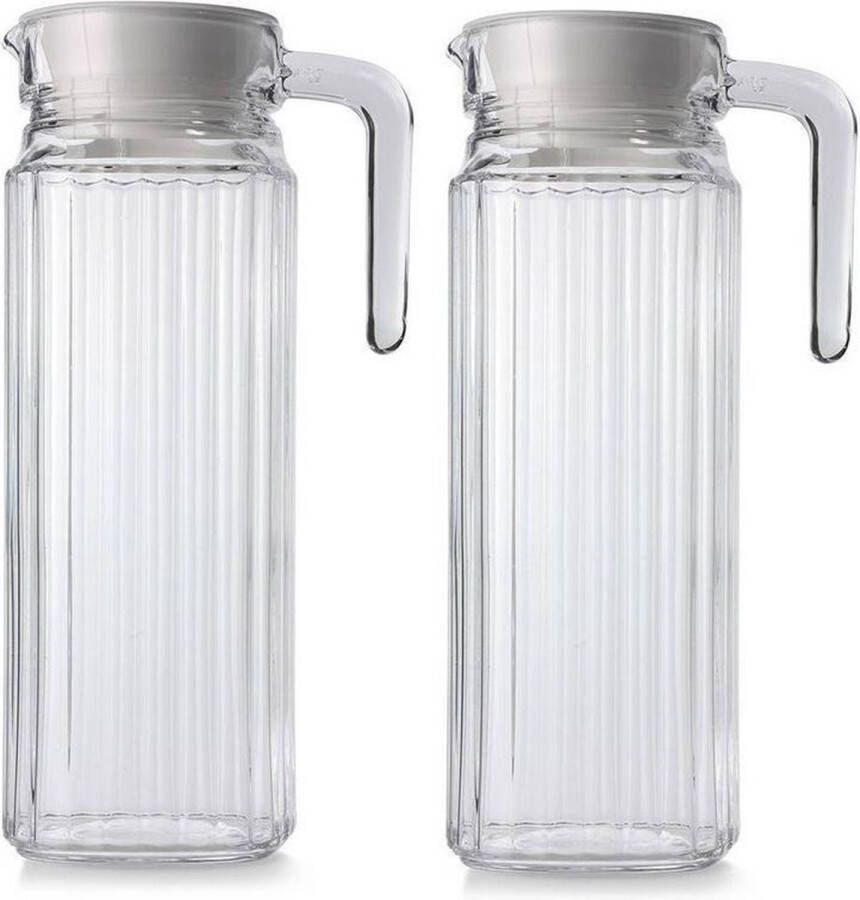 Luminarc 2x Glazen koelkast schenkkan met afsluitbare dop 1 L Glazen sapkan limonade kannen