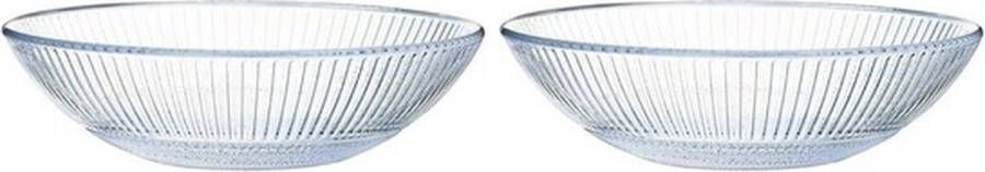 Luminarc 2x Salade schalen slakommen van glas met relief 26 cm Schalen en kommen Keuken accessoires