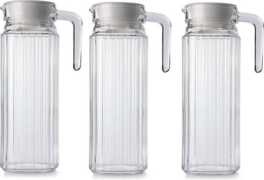 Luminarc 3x Glazen koelkast schenkkan met afsluitbare dop 1 L Glazen sapkan limonade kannen