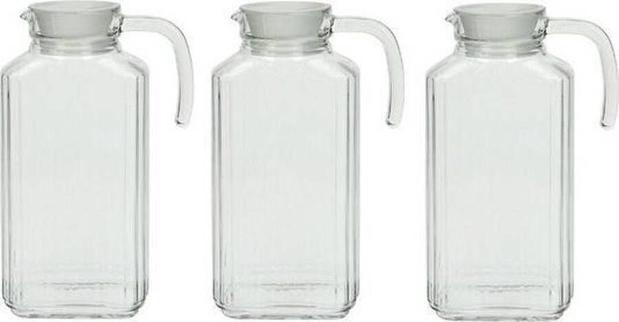 Luminarc 3x Glazen schenkkan met handvat 1 7 L Schenkkannen Waterkannen Sapkannen Limonadekannen 3 stuks