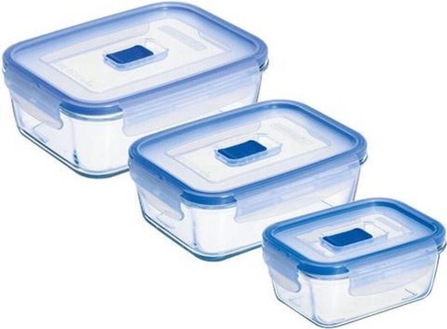 Luminarc 3x Glazen voorraad vershoud bakjes rechthoekig transparant blauw Voedsel bewaar bakjes Mealprep – Lunchbox