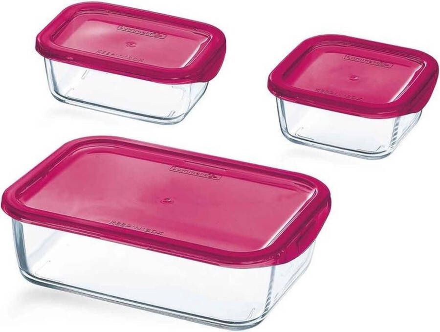 Luminarc 3x Glazen voorraad vershoud bakjes rood Voedsel bewaar bakjes Mealprep Lunchbox