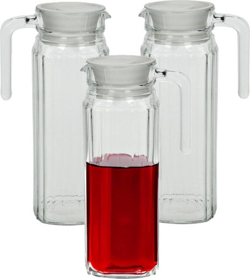 Luminarc 3x Lange glazen karaf met handvat 1 L Schenkkannen waterkannen sapkannen limonadekannen 3 stuks.