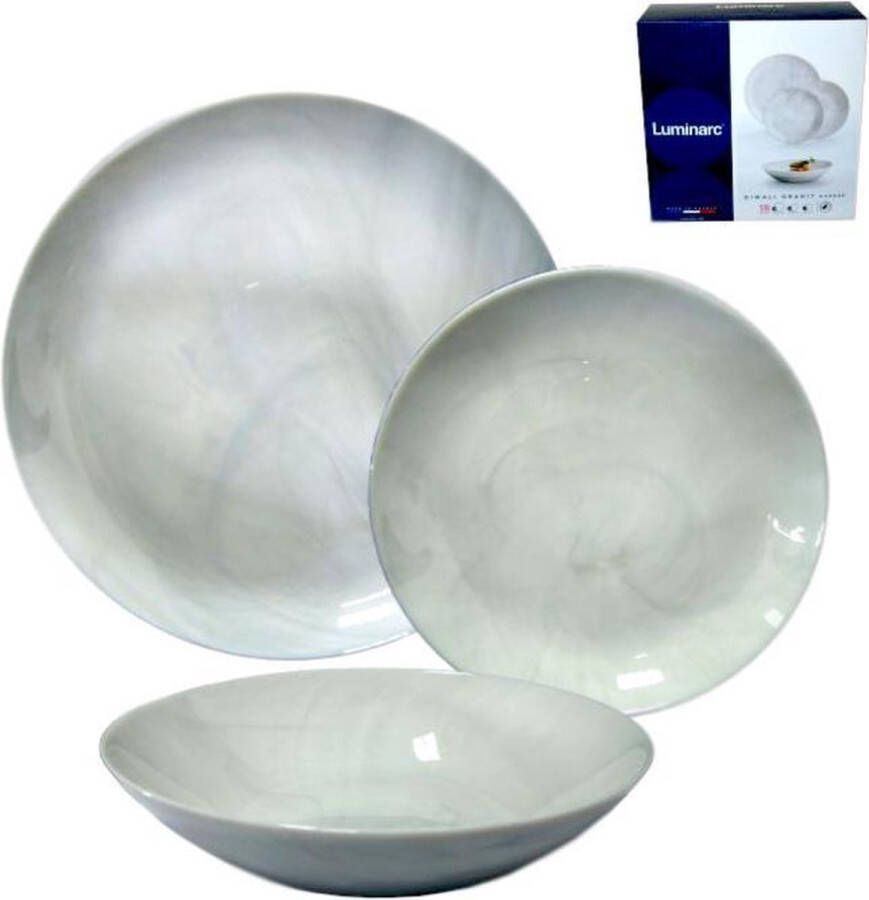 Luminarc Diwali Marble Serviesset 18 delig Graniet Marmer Look Cadeau voor man Cadeau voor vrouw Kerstcadeau