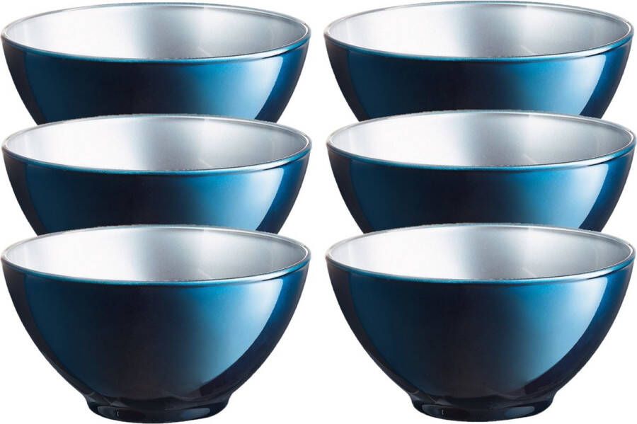 Luminarc Doosje met 6x stuks luxe stijlvolle flashy keuken dessert serveer diepe schaaltjes 50 CL blauw zilver