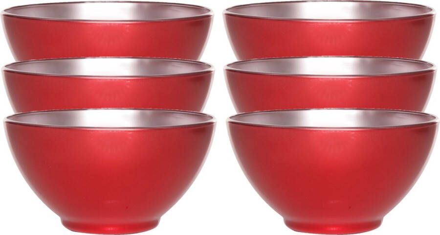 Luminarc Doosje met 6x stuks luxe stijlvolle flashy keuken dessert serveer diepe schaaltjes 50 CL rood zilver