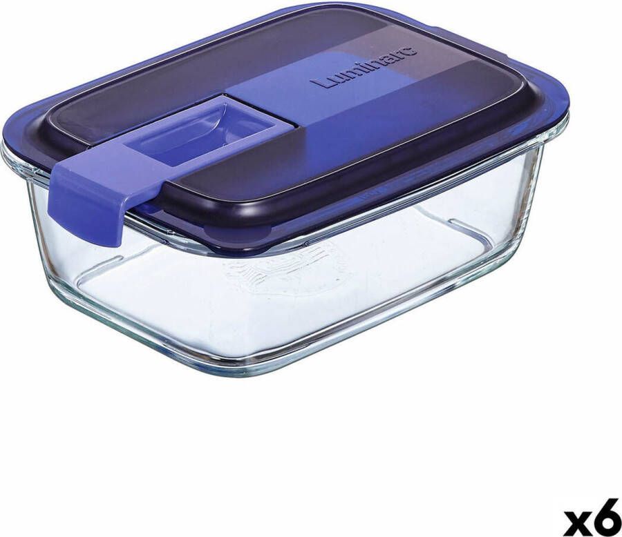 Luminarc Hermetische Lunchtrommel Easy Box Blauw Glas (6 Stuks) (820 ml)