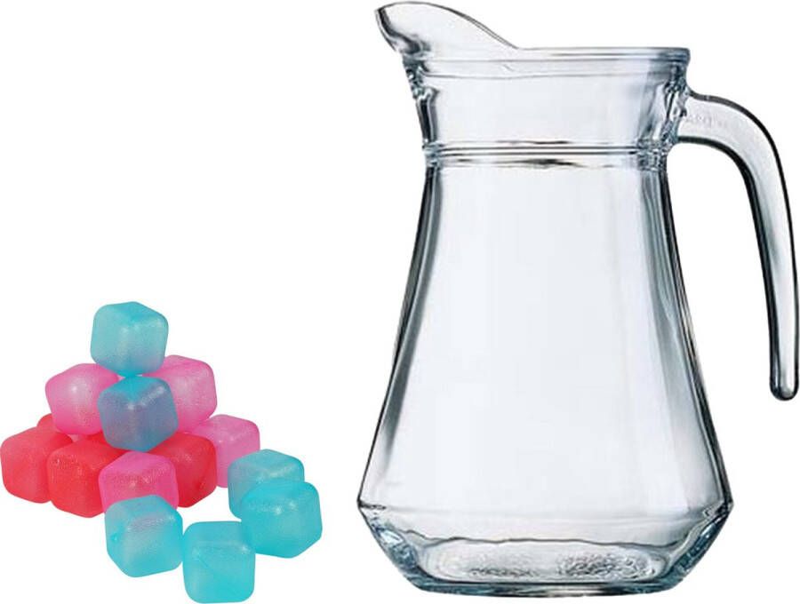Luminarc karaf schenkkan van glas 1300 ml met 18x herbruikbare ijsklontjes Schenkkannen