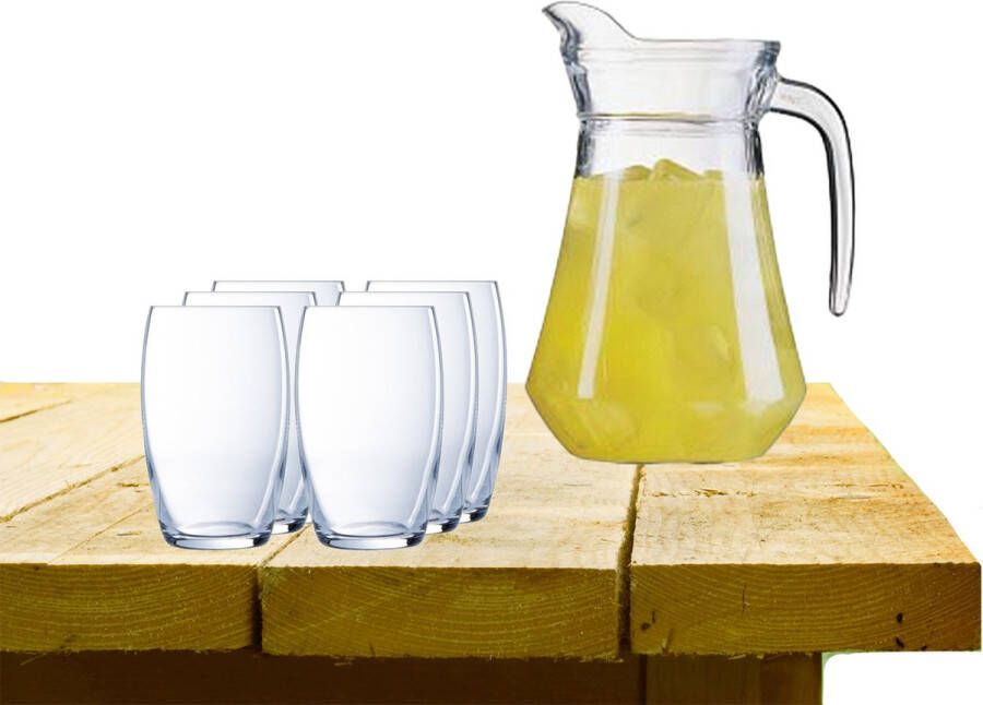 Luminarc karaf schenkkan glas 1 6L met 6x stuks Versailles drink waterglazen 375 ml