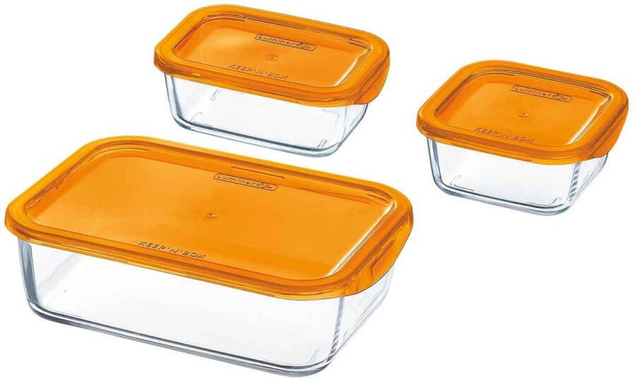 Luminarc Keep'n Set Rechthoekig Oranje Transparant Glas 360 ml 370 ml