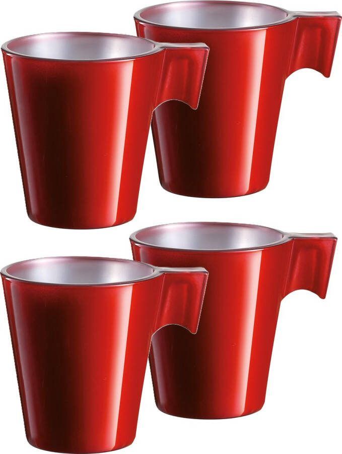 Luminarc Lumicarc Espresso kopjes 4x rood metallic koffiekopjes van 80 ml 6 x 5.5 cm keramiek