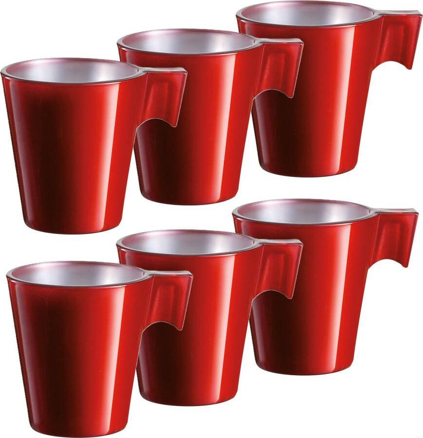 Luminarc Lumicarc Espresso kopjes 6x rood metallic koffiekopjes van 80 ml 6 x 5.5 cm keramiek