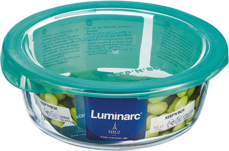 Luminarc Ronde Lunchtrommel met Deksel Keep'n Lagon 920 ml 15 6 x 6 cm Turkoois Glas (6 Stuks)