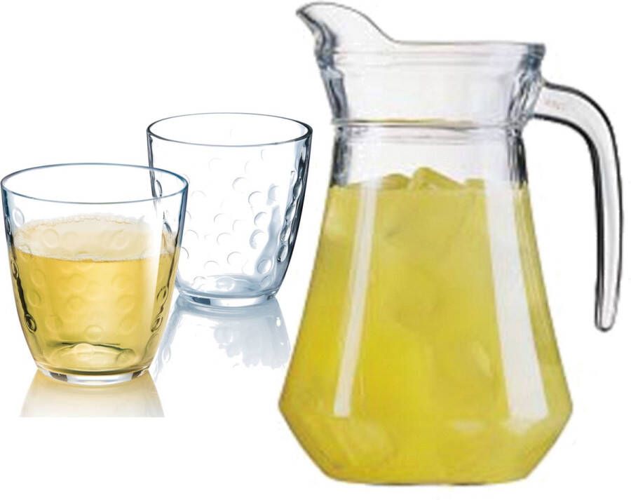 Luminarc schenkkan waterkan van glas 1.6 liter met 6x waterglazen van 250 ml Schenkkannen