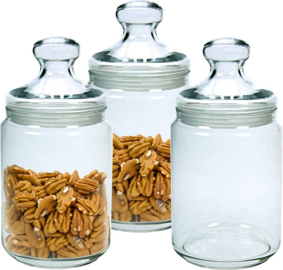 Luminarc Set van 3x stuks voorraadpotten bewaarpotten 1000 ml glas met glazen deksel? Voorraadbussen