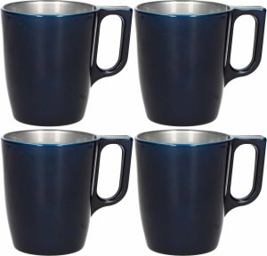 Luminarc Set van 4x stuks koffiekopjes bekers donkerblauw 250 ml Koffie thee kopjes van keramiek