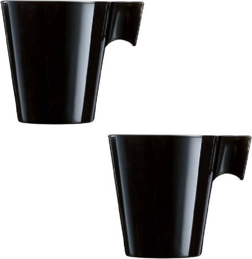 Luminarc Set van 8x stuks lungo koffie espresso bekers mokken kopjes zwart 220 ml luxe bekers van keramiek