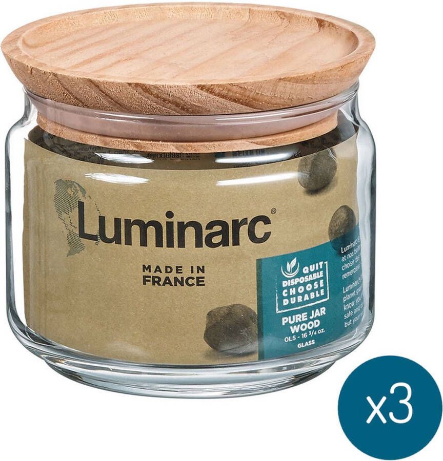 Luminarc Voorraadpot 0 5 L Pure Jar 3 Stuks