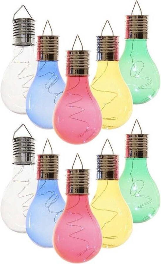 Lumineo 10x Buiten LED wit blauw groen geel rood peertjes solar lampen 14 cm Tuinverlichting Tuinlampen Solarlampen zonne-energie