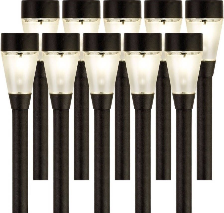 Lumineo 10x Buiten tuin LED zwarte stekers Jive solar verlichting 32 cm Tuinverlichting Tuinlampen Solarlampen op zonne-energie