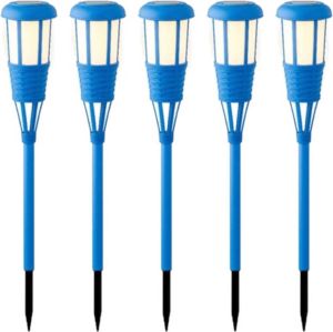 Lumineo 10x stuks solar tuinfakkel tuinlamp blauw op zonne-energie 61 cm Prikspots tuinverlichting