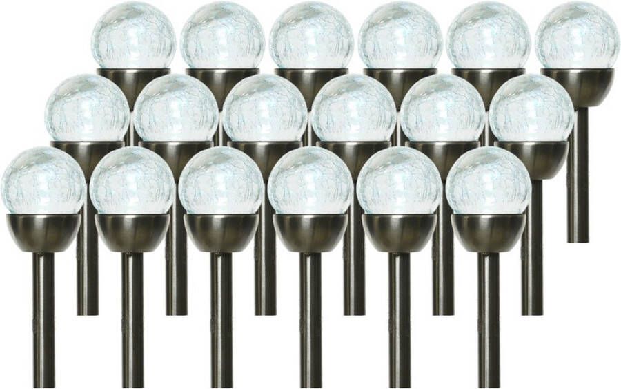 Lumineo 18x Buiten tuin LED RVS bollen stekers Navi solar verlichting 24 cm colour changing Tuinverlichting Tuinlampen Solarlampen op zonne-energie