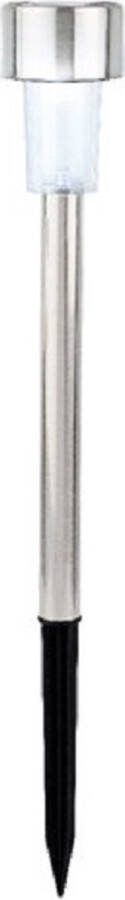 Lumineo 1x Buiten tuin Led zilveren stekers solar verlichting 24 cm RVS koel wit Tuinverlichting Tuinlampen Solarlampen op zonne-energie