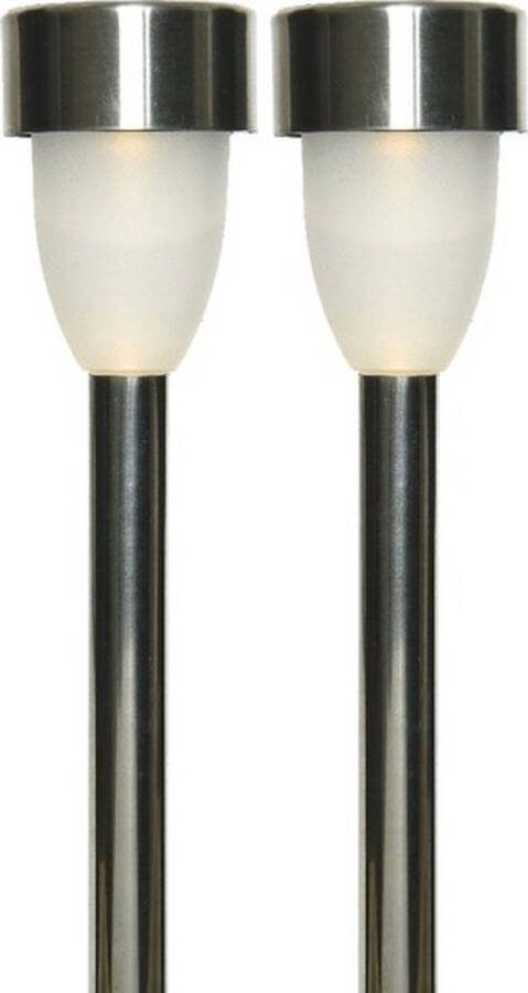 Lumineo 2x Buiten tuin LED RVS stekers Nova solar verlichting 26 cm Tuinverlichting Tuinlampen Solarlampen op zonne-energie