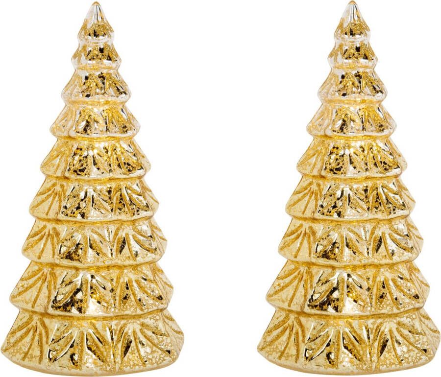 Lumineo 2x stuks led kaarsen kerstboom kaars goud D9 x H15 cm Woondecoratie Elektrische kaarsen Kerstversiering