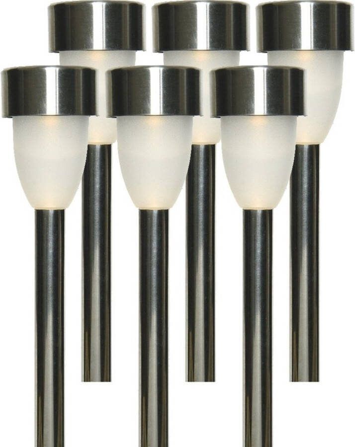 Lumineo 6x Buiten tuin LED RVS stekers Nova solar verlichting 26 cm Tuinverlichting Tuinlampen Solarlampen op zonne-energie